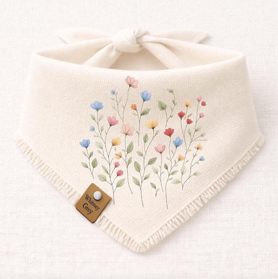 Floral Dog Bandana: Vintage Pressed Wildflowers (Soft Cream Fabric)