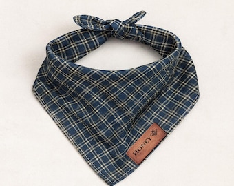 Personalized Dog Bandana with Name, Harborstone Plaid Design, Modern Neutral Style, Everyday Wear, Gift for Dog Lovers Birthday Gift