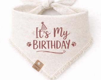 Birthday Dog Bandana: Neutral Cream - Frayed Edge, Lightweight