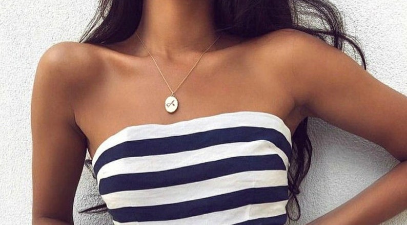 Suspended Oval Necklace Personalized Hammered 1 14k Gold Fill Sterling Silver Monogram Necklace Initial Necklace 14 15 16 17 18