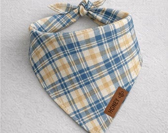 Personalized Dog Bandana with Name, Ashford Check Design, Modern Neutral Style, Everyday Wear, Gift for Dog Lovers Birthday Gift