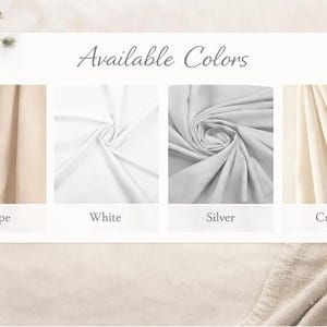 four fabric swatches, each with a different color: tan, white, silver, and cream. The text "Available Colors" is displayed above the swatches, indicating that these colors are available for purchase.