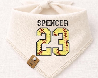 Dog Bandana: Custom Softball Name and Number - Neutral Vintage Cream