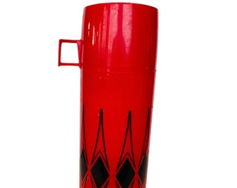 King Seeley Thermos TALL 13 e 1/2 pollice marca vuoto bottiglia riempitrice tappo tazza Norwich Connecticut CN USA rosso 1970s