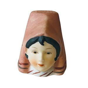 Antique Porcelain Thimble Vtg Bust Ladies Fashion Art Deco Figurine Israel Jewish