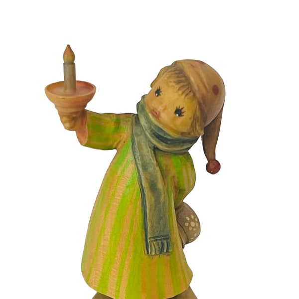 Anri Ferrandiz Italy Hand Carved Figurine wood Vtg Signed RARE Candle pajamas