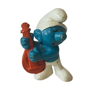 Smurfs Schleich Vtg toy figure Peyo Germany Bully 1968 Red Guitar Mandolin Band