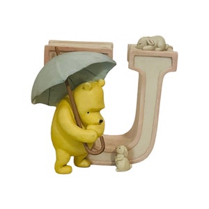 Winnie Pooh Letter U Figurine Michel Classic Disney name plate Piglet Umbrella