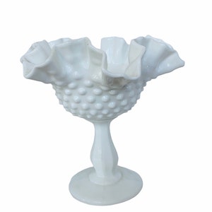 FENTON ART GLASS vase wave crest basket milk white hobnail figurine sculpture decor gift vintage mcm 6 inch 6&quot; twisted base goblet