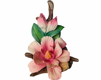 CAPODIMONTE PORCELAIN FLOWER Italy figurine sculpture Italian art floral vintage mcm vtg Savastano Gricci pink 7 inch 7" bloom