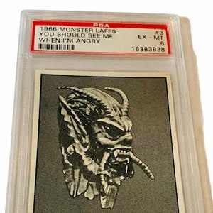 Horror Universal Monster Laffs Trading Card Vintage 1966 TCG Spook Graded PSA 6 See Me Angry #3 Evil devil mask demon hoorns