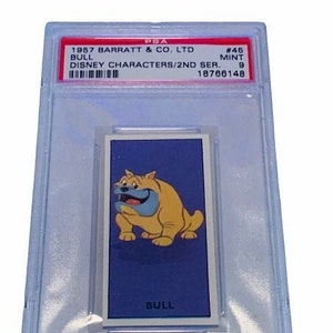 Walt Disney Characters Tobacco Trading Card 1957 Barratt London England graded PSA 9 Mint ephemera #45 Lady and the Tramp Bull Bulldogge
