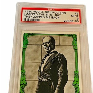 Horror Universal Monster You'll Die Laughing Trading Card Vintage 1980 Topps Spook Graded PSA 9 Phantom Opera #9 Lon Chaney ZELDZAAM