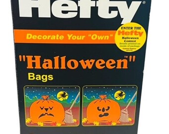 Sacs Poubelles Décoratifs Halloween Hefty 1991 - Visage Jack O'Lantern - Vintage 39 Gallons