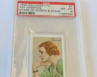 Gallaher LTD 1935 Cigarette Tobacco Trading Card Classificado PSA 8 placas de estrelas Tela Fay Compton #7 Laughter Paradise Robinson Crusoe