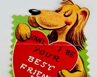 Valentine Day Card Vtg Antikes Dekorationsschild Ephemera 1960 Anthropomorpher Hund BC1