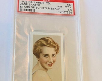 Gallaher LTD 1935 Cigarette Tobacco Trading Card London Virginia House classificado PSA 8,5 estrelas Screen Stage Jane Baxter #37 The Middle Watch