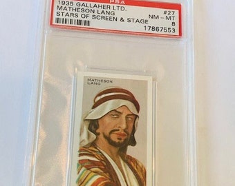 Gallaher LTD 1935 Cigarette Tobacco Trading Card London Virginia House classificado como PSA 8 estrelas Screen Stage Matheson Lang #27 Great Defender