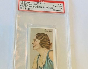 Gallaher LTD 1935 Cigarette Tobacco Trading Card London Virginia House classificado como PSA 8 estrelas Screen Stage Alice Delysia #20 Madrepérola