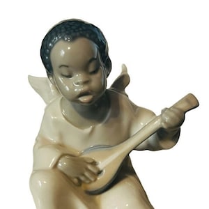 Lladro Nao Daisa Spain porcelain statue sculpture African Angel mandolin signed