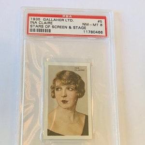 Gallaher LTD 1935 Cigarette Tobacco Trading Card Londres Virginia House Graded PSA 8 Estrellas Screen Stage Ina Claire #5 Reunión en Viena
