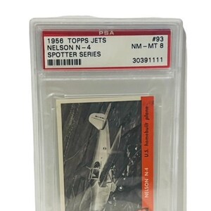 Carte à collectionner Topps Jets 1956 - Faits sur l'avion militaire PSA 8 Nelson N-4 Spotter # 93