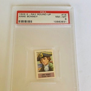 X-Ray Round Up 1949 tarjeta comercial calificada losa oeste vaquero piratas bucaneros mini tabaco vtg PSA 8 Anne Bonney #16 mujer dama