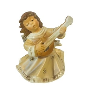Goebel Hummel Figurine Sculpture vtg Germany Angel Mandolin Guitar candle holder