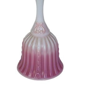 Fenton art glass figurine bell Pink White swirl pineapple hobnail harp stripe US