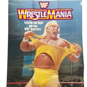 Nintendo Wrestle Mania WWF Video Game Manual Guide Poster Hulk Hogan vtg 1988