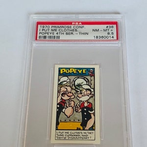 Popeye Sailor Man Trading Card Primrose Sweets Candy England 1970 vintage Olive Oyl Swee Pea Wimpy Brutus Oscar #36 graded PSA 8.5 Pappy