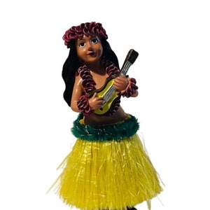 Hula Girl Hawaii car dash figurine nodder bobblehead vtg lei Tiki Bar aloha RARE
