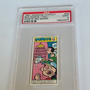 Popeye Sailor Man Trading Card Primrose Sweets Candy England 1961 vintage Olive Oyl Swee Pea Wimpy Brutus Oscar #35 graded PSA 9 flying fish