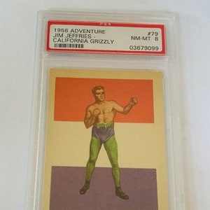 Boxing Trading Card 1956 Adventure PSA 8 sp casi perfecto boxeador Jim Jeffries California Grizzly #79