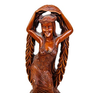 Tiki Figurine Hawaii vtg antique Aloha Hula Girl Statue Maile Laka CoCo Joes lei dancer