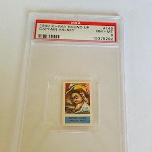 X-Ray Round Up 1949 Sammelkarte graded slabbed West Cowboy Piraten Freibeuter Mini Tabak vtg PSA 8 Captain Halsey #149 Kanone
