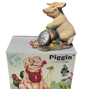 Pig Figurine Anthropomorphic Corbridge Piglet Flambro Piggin BOX Mischief Trash