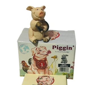 Pig Figurine Anthropomorphic Corbridge Piglet Flambro Piggin BOX Good Luck Lucky