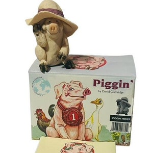 Pig Figurine Anthropomorphic Corbridge Piglet Flambro Piggin BOX Poser Hat Farm