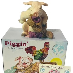 Pig Figurine Anthropomorphic Corbridge Piglet Flambro Piggin BOX Bossy Boots vtg