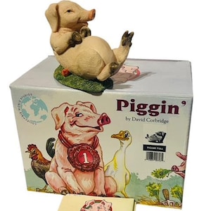 Pig Figurine Anthropomorphic Corbridge Piglet Flambro Piggin BOX Full Farm Hog