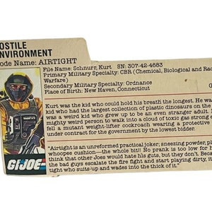Gi Joe Cobra-actiefiguur Hasbro ALLEEN BESTANDSKAART Luchtdicht 1985 Luchtdicht Schnurr