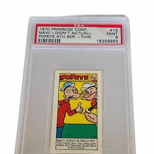 Popeye Sailor Man Trading Card Primrose Sweets Candy England 1970 vintage Olive Oyl Swee Pea Wimpy Brutus Oscar #15 graded PSA 9 draught