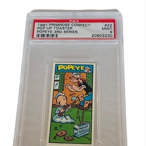 Popeye Sailor Man Trading Card Primrose Sweets Candy England 1970 vintage Olive Oyl Swee Pea Wimpy Brutus Oscar #22 graded PSA 9 toaster