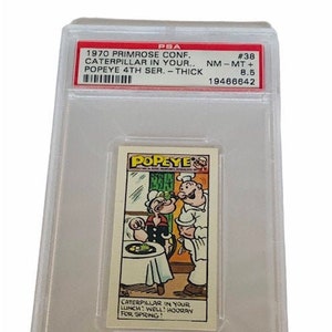 Popeye Sailor Man Trading Card Primrose Sweet Candy England 1970 vintage Olive Oyl Swee Pea Wimpy Brutus Oscar 38 graded PSA 8.5 Rough House
