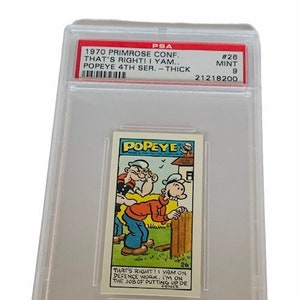 Popeye Sailor Man Trading Card Primrose Sweets Candy England 1970 vintage Olive Oyl Swee Pea Wimpy Brutus Oscar #26 graded PSA 9 fence