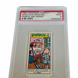 Popeye Sailor Man Trading Card Primrose Sweets Candy England 1970 vintage Olive Oyl Swee Pea Wimpy Brutus Oscar #32 graded PSA 9 painting
