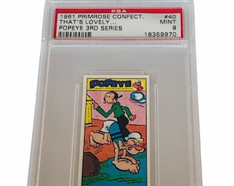 Popeye Sailor Man Trading Card Primrose Sweets Candy England 1970 vintage Olive Oyl Swee Pea Wimpy Brutus Oscar #40 graded PSA 9 camera