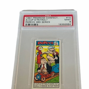 Popeye Sailor Man Trading Card Primrose Sweets Candy England 1961 vintage Olive Oyl Swee Pea Wimpy Brutus Oscar #15 graded PSA 9 petrol tire