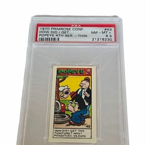 Popeye Sailor Man Trading Card Primrose Sweets Candy England 1961 vintage Olive Oyl Swee Pea Wimpy Brutus Oscar #43 graded PSA 8.5 flat tire